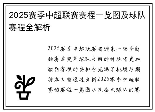 2025赛季中超联赛赛程一览图及球队赛程全解析